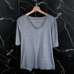 3/$20 Talbots Women's Large Gray Silver Sparkly S/S Scoop Neck Shirt Metallic